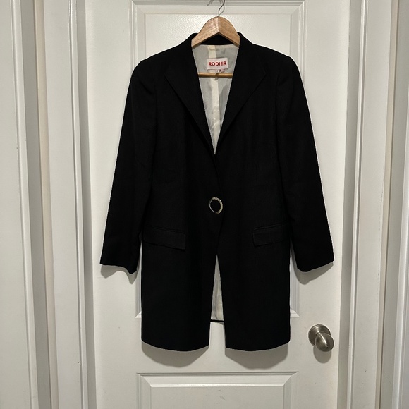 Rodier | Vintage Black Structured Blazer Shoulder Pads Tapered Waist Size 44 - Picture 1 of 13